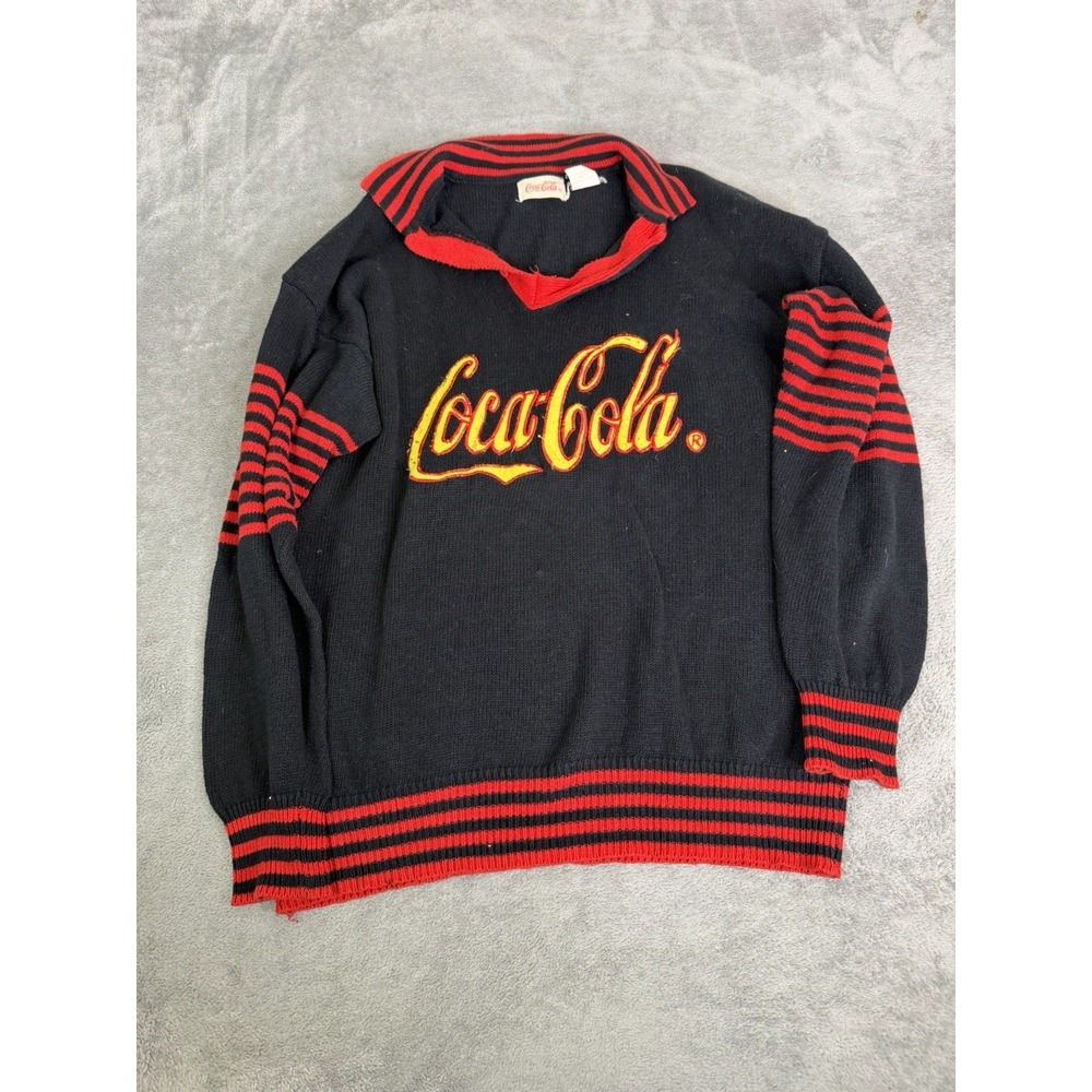 Vintage 80s Coca-Cola Rugby Sweater Men's Size Large Black - Picture 1 of 8